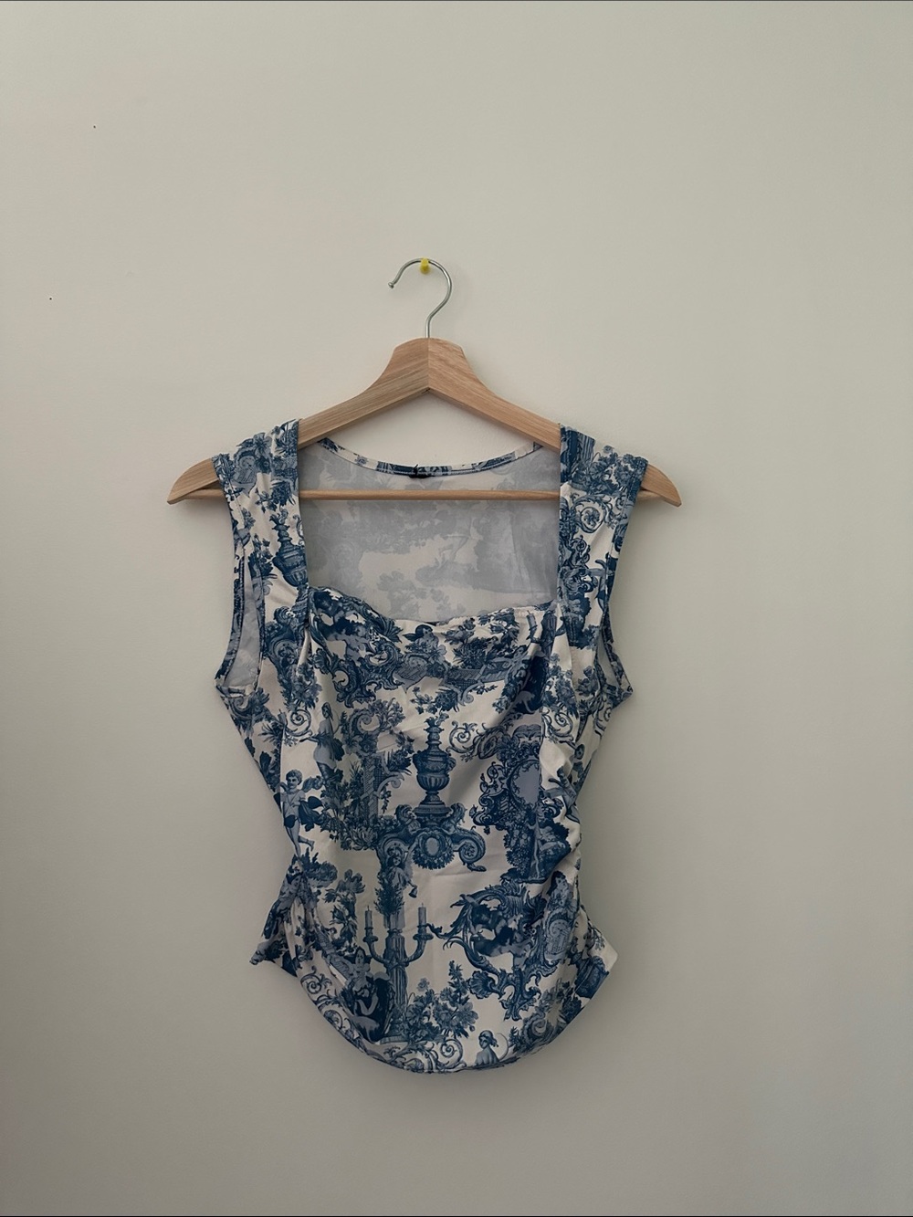 Blue and White Toile Square-Neck Women’s Top